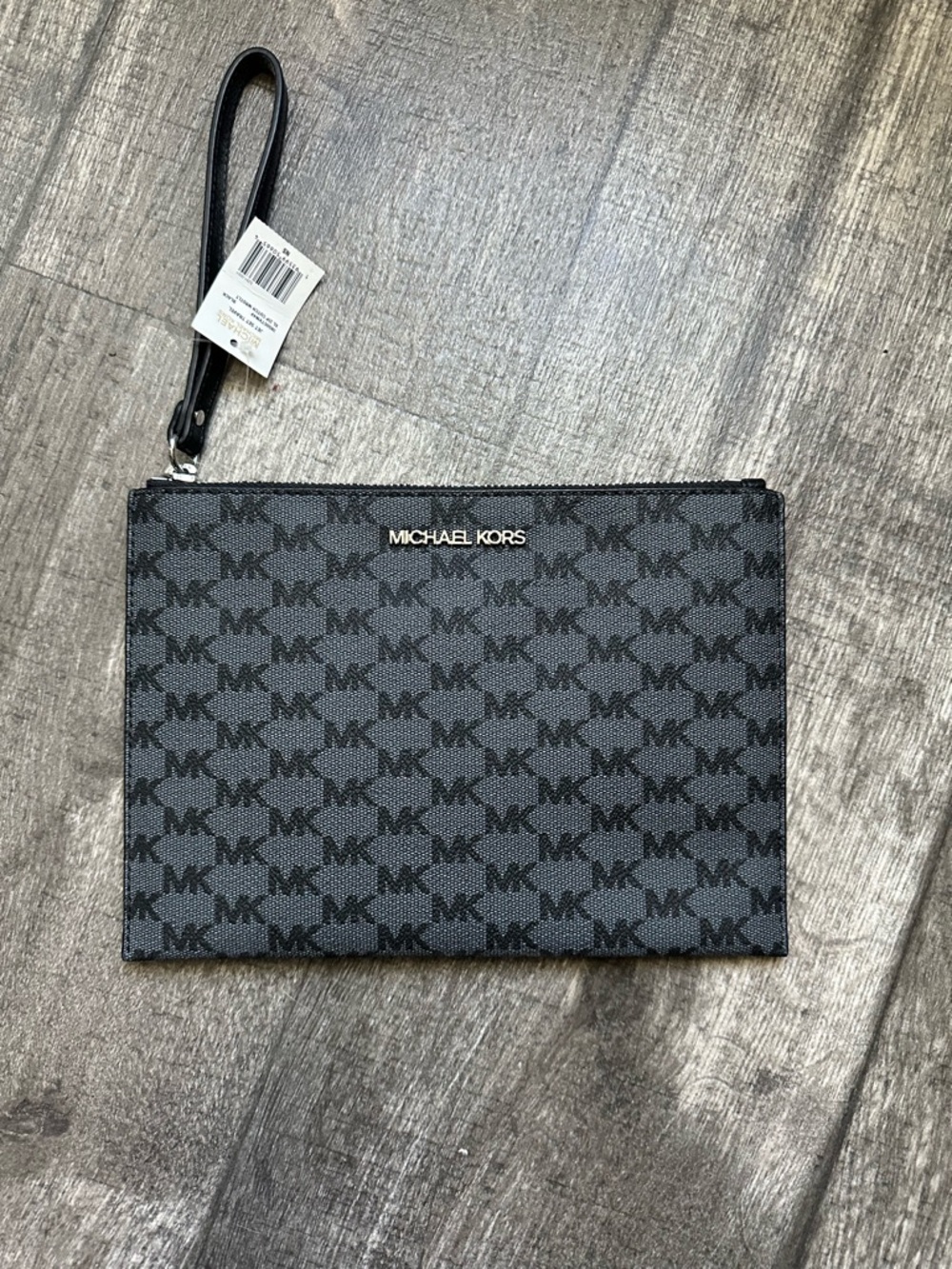 Michael Kors Jet Set Travel Gray/Black Signature MK Wristlet Pouch